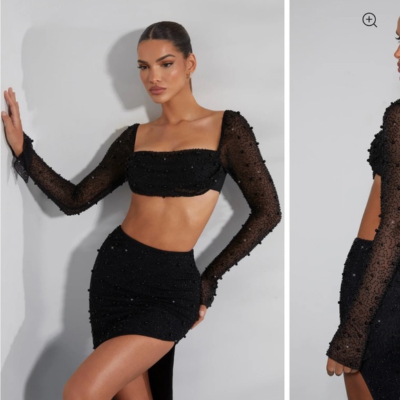 Embellished cowl neck crop top in black - Picture 1 of 6